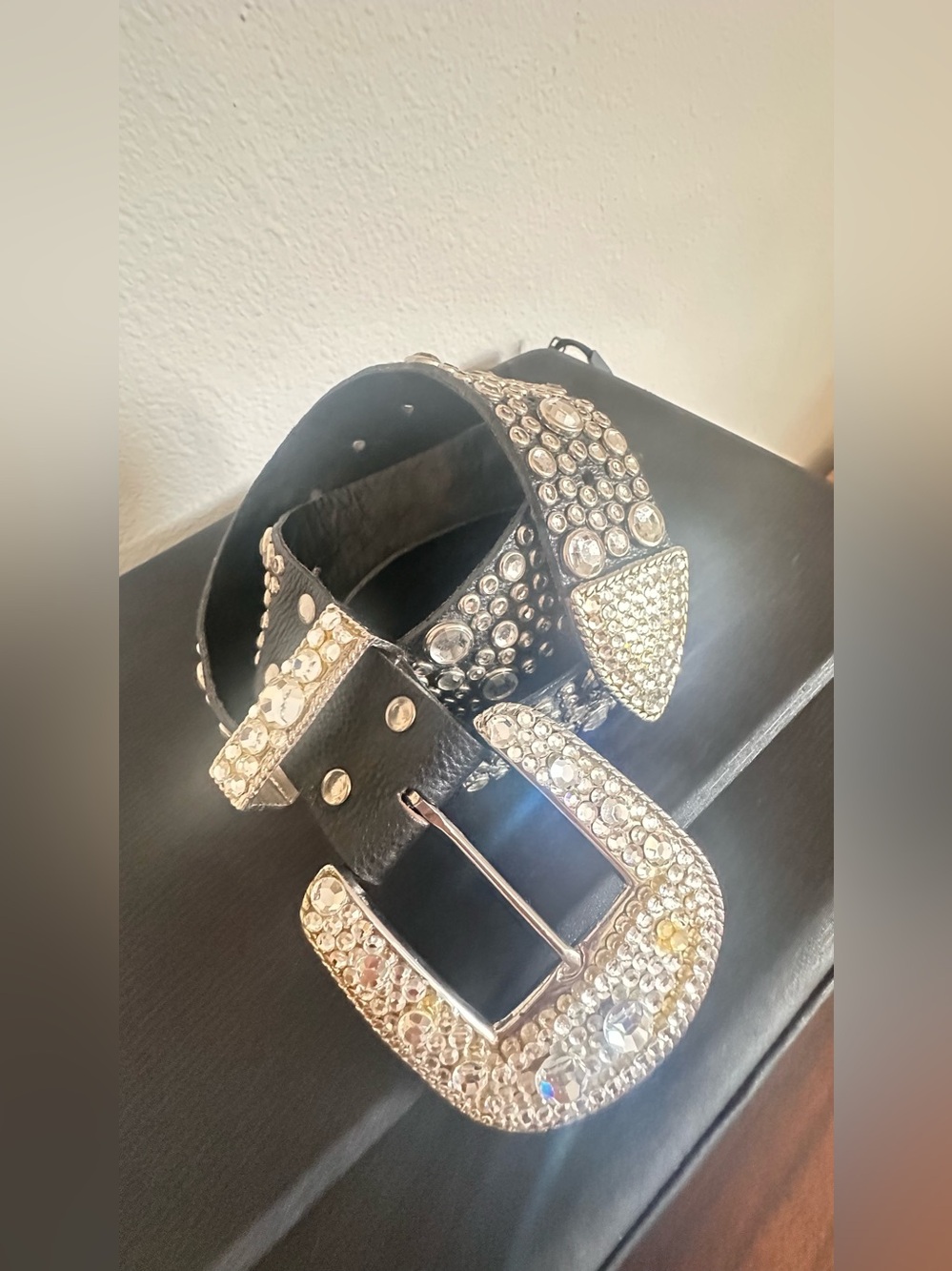 Michael Morrison Embellished Black Crystal Western Belt. Fits  29-34 waist - Picture 6 of 12
